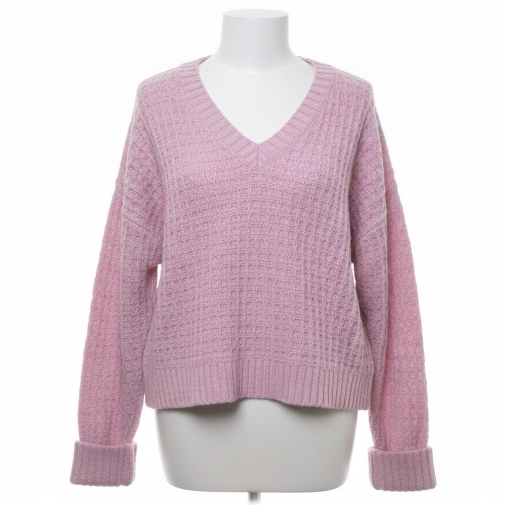 Maeve Anthropologie Sweater Small S Pink V Neck Waffle Knit Coquette Barbiecore